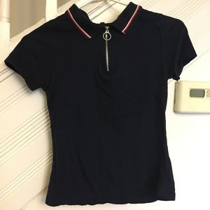 Collared Fitted Tee with Silver Zip